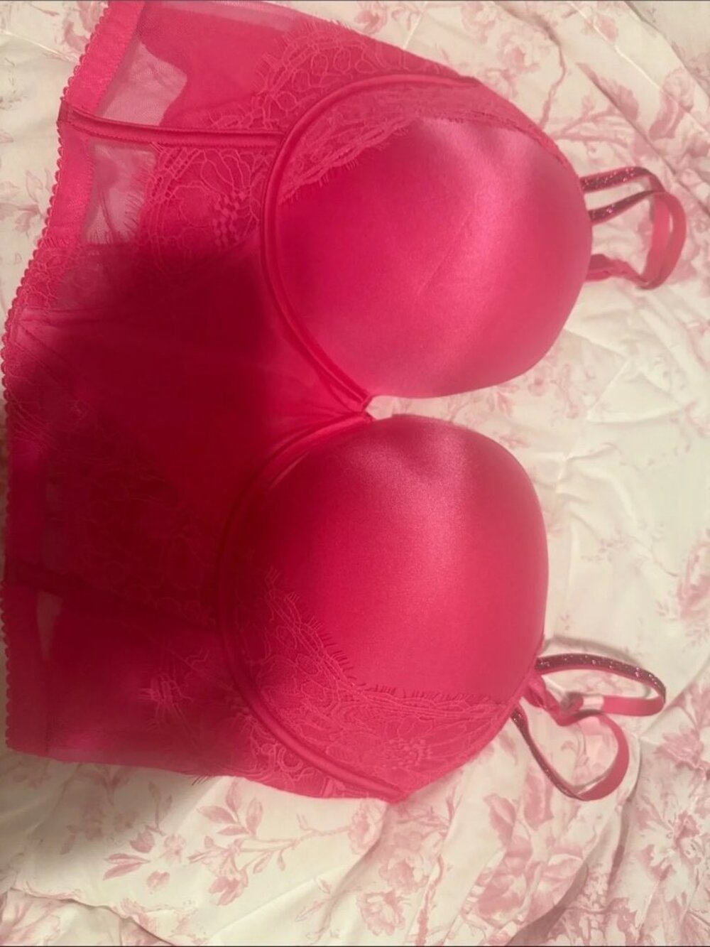 NWT Victoria’s Secret Pink Rhinestone Strap Lace Corset 38DD - Picture 7 of 7
